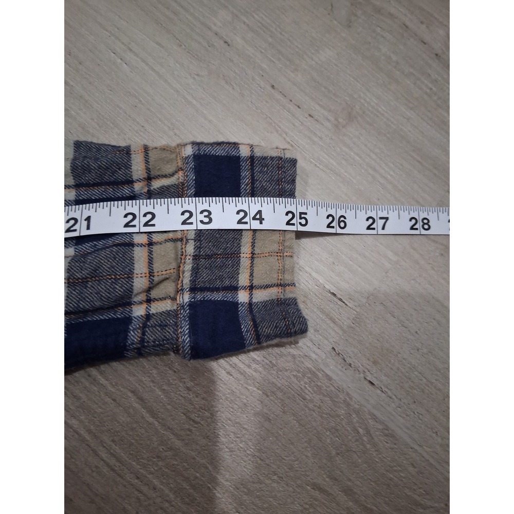 Lucky Brand Classic Fit Mens Large Blue Tan Plaid Flannel Button Down Shirt - Picture 4 of 6